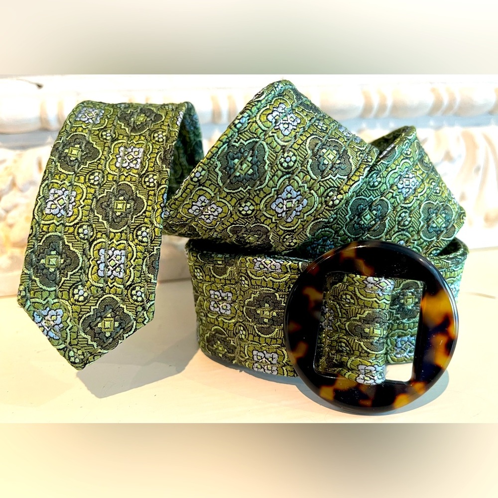 J Crew Silk Foulard Stitched Belt with Tortoise Buckle, 100% Silk, Size S/M
